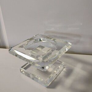 Rosenthal Crystal Square Pillar Candle Holder With Engraved Mark